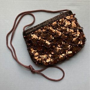 Vintage Davelli Finolli Women's Brown Sequin Beaded Formal Small Shoulder Bag